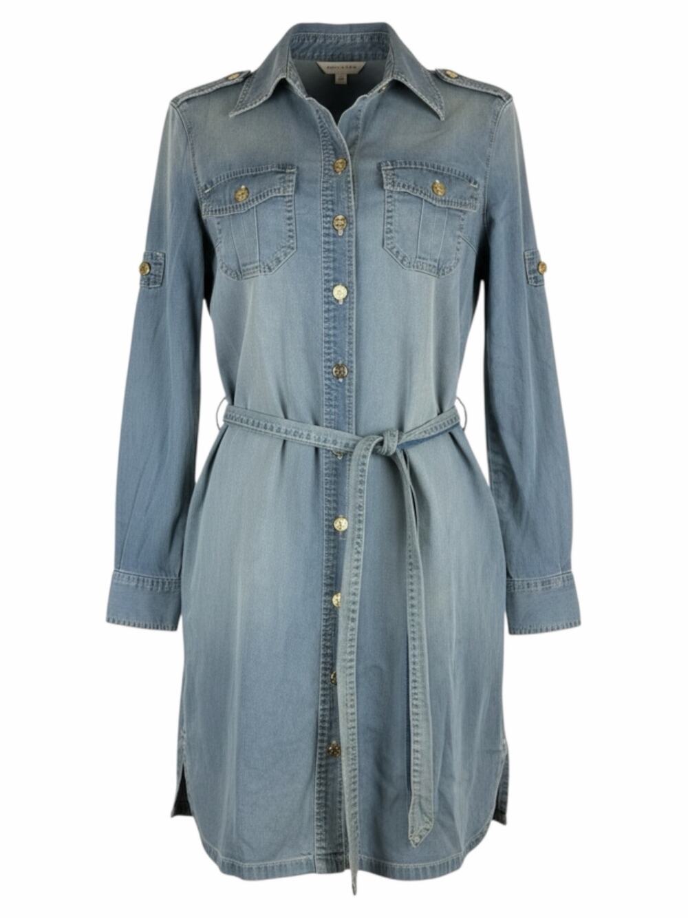Tory Burch Brigette Belted Tie Denim Shirt Dress Light Wash Size 2